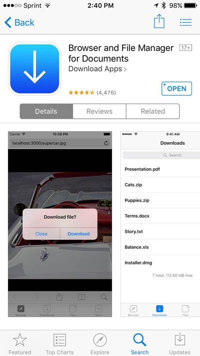 iPhone download and unzip app